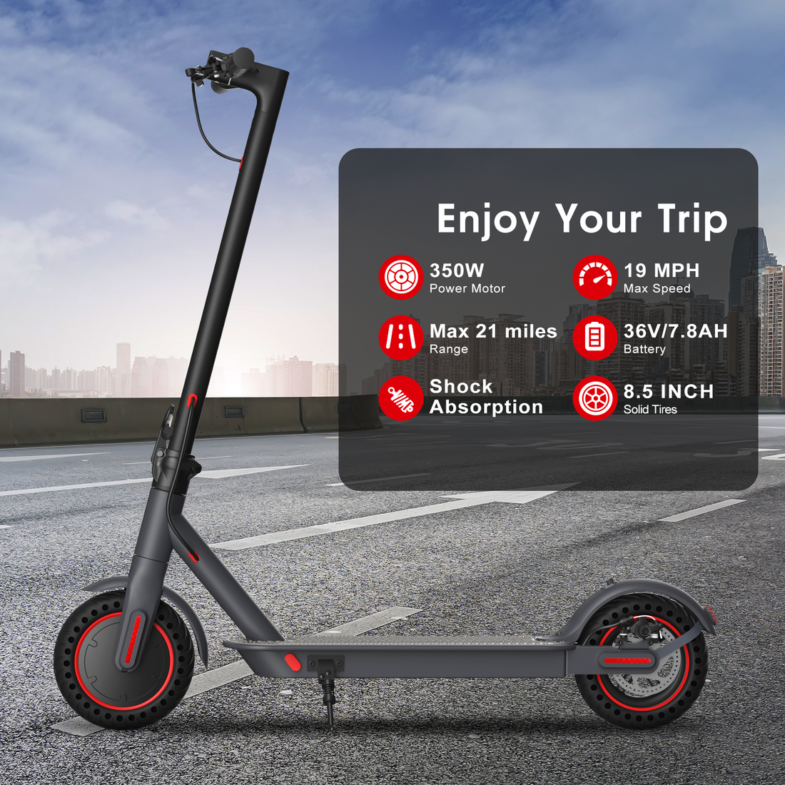Electric Scooter Adult, 500W Power, 8.5" Solid Tire, 12-18 Miles & 18/19MPH, Dual Braking, Max Load 264 lbs, Smart APP & Cruise Control,Foldable E Scooters for Commute, UL2272