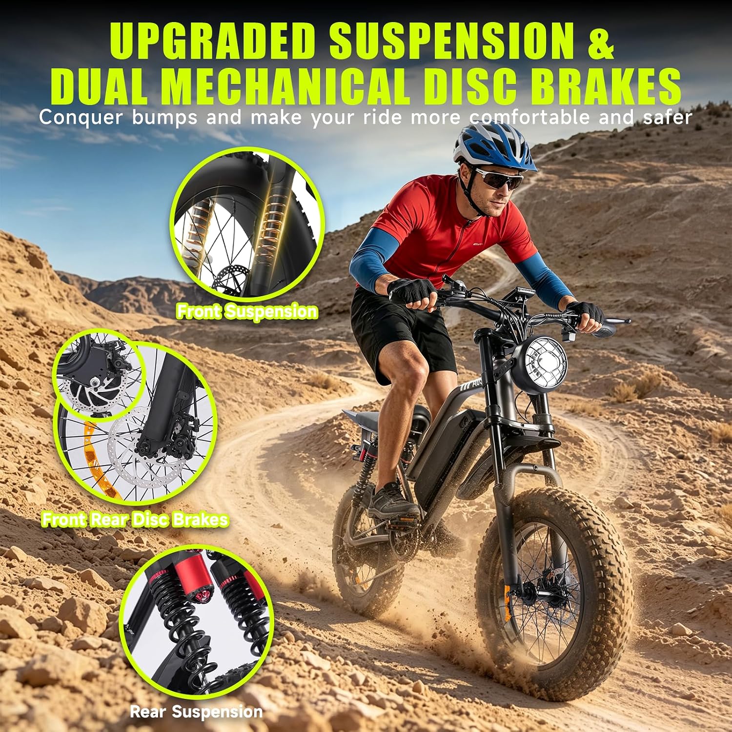 Electric Bike for Adults Peak 1500W, 20" Fat Tire Ebike | Max 31MPH & 80 Miles Range,48V 15Ah Removable Battery,Fast All Terrain E-Bike, with Full Suspension, NFC Unlock, 330LBS Load